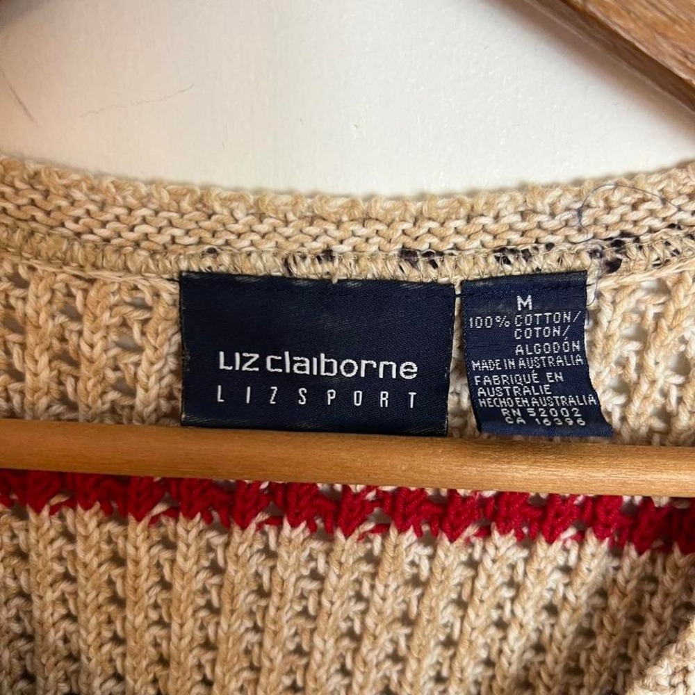 Vintage Striped Liz Claiborne Short Sleeve Light Knit Sweater Top Americana - Picture 5 of 6
